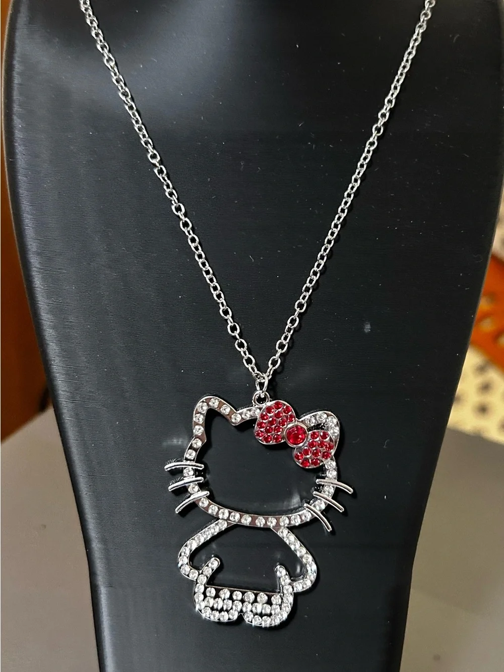 Hello Kitty Silver Necklace with Red Bow Crystal Pendant